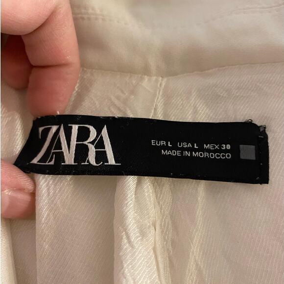 Minimalist Cream Linen Blend Open Front Blazer Zara Basic L - Picture 4 of 7